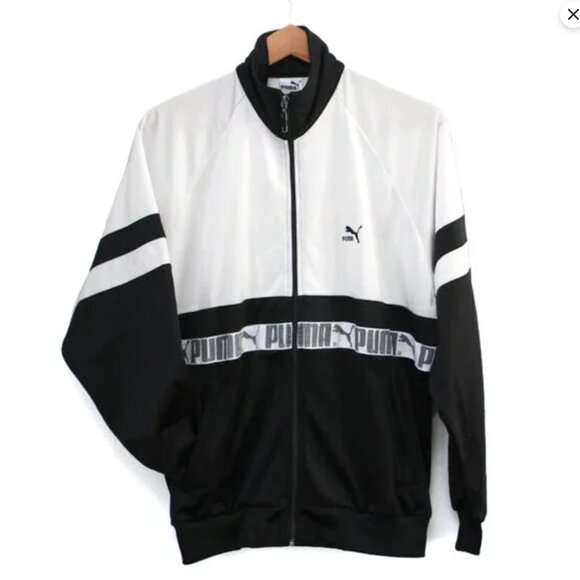 PUMA 90s Track Jacket Black White Mock Neck Running Coat MMQ Windbreaker Classic - Picture 2 of 9